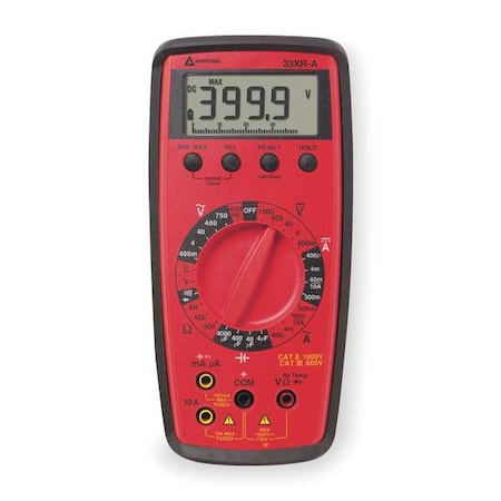 Digital Multimeter, 1, 000 V Max DC, 400 V Max AC, Average, 3, 999 Instrument Counts, LCD MPN:33XR-A