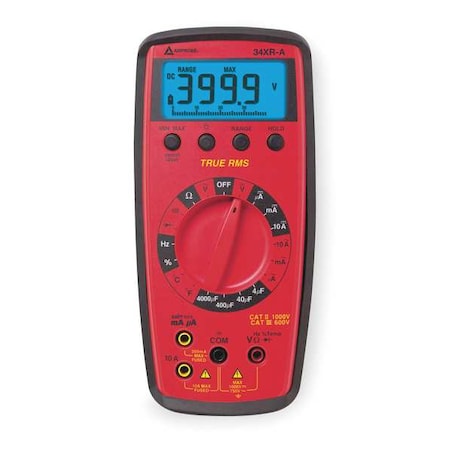 Digital Multimeter, 1, 000 V Max DC, 400 V Max AC, TRMS, 3, 999 Instrument Counts, LCD MPN:34XR-A