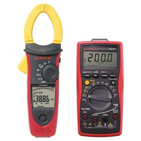 Digital Multimeter Clamp On Kit, LCD, 1, 000 kW, 1, 000 A, CAT III 1000V, CAT IV 600V Safety Rating MPN:6NZJ0 + 1WKP6