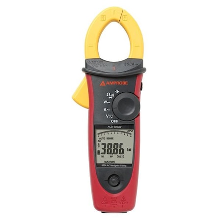 Clamp-On Power Meter, LCD, 600 kW, 600 A, CAT IV Safety Rating, AA Batteries Power Source MPN:ACD-50NAV