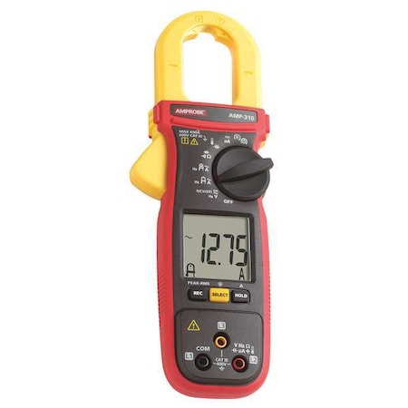 Digital Clamp Meter, LCD, 600 A, 1.2 in (30 mm) Jaw Capacity, CAT III 600V Safety Rating MPN:AMP-310