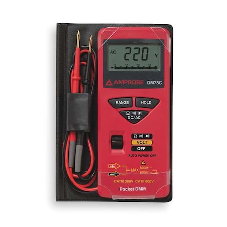Digital Multimeter, 600 V Max DC, 340 V Max AC, Average, 3, 200 Instrument Counts, LCD MPN:DM78C