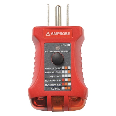 Receptacle Tester with GFCI, 110to 125VAC MPN:ST-102B