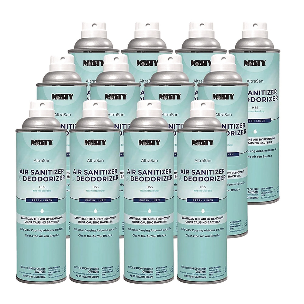 Misty Handheld Air Sanitizer/Deodorizer, Fresh Linen, 10 oz Aerosol Spray, 12/Carton MPN:1037236EA