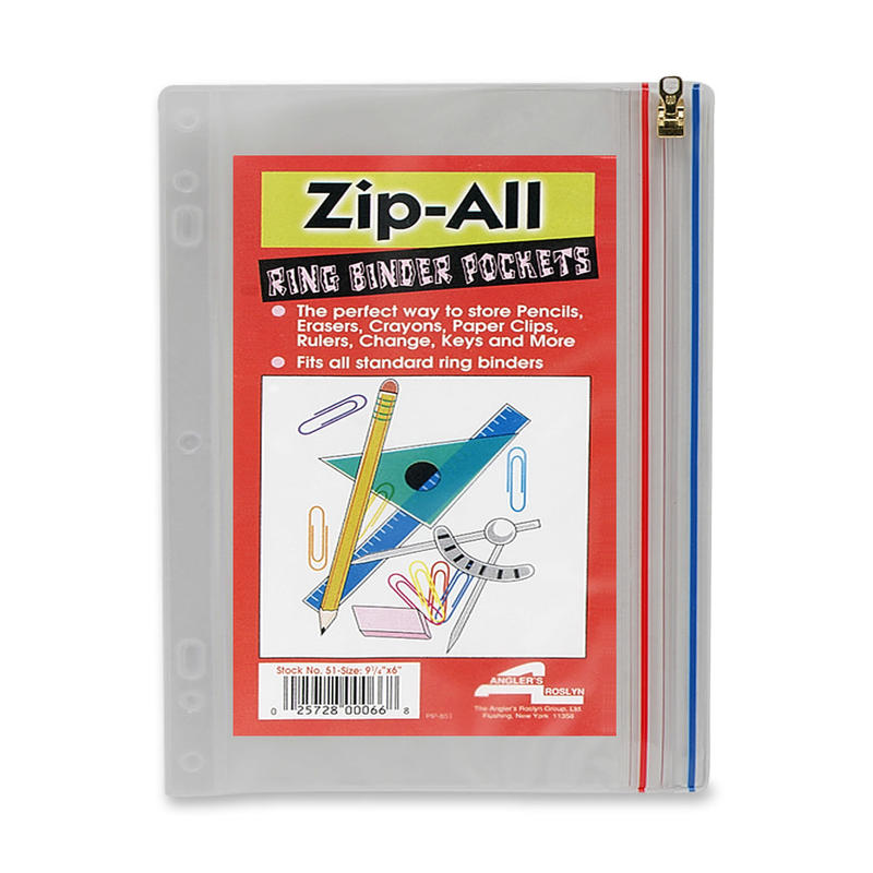 Anglers Zip-All Ring Binder Pocket, 8in x 10 1/2in, Clear (Min Order Qty 12) MPN:52