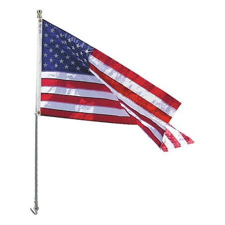 Spinning Flagpole w/3 ft x 5 ft Nyl-Glo US Flag Incl White Adjustable Bracket MPN:238