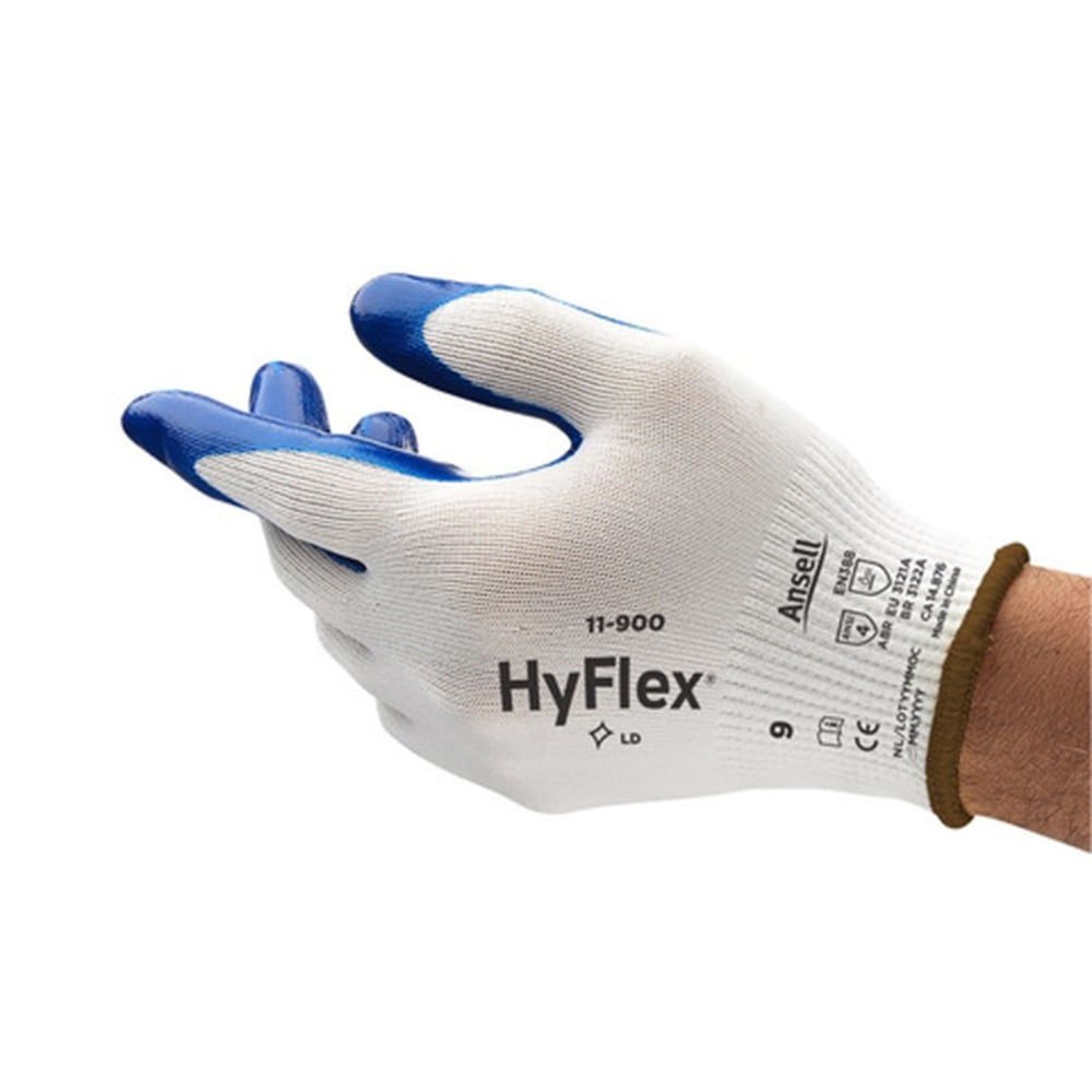 Ansell HyFlex Nylon Nitrile Palm-Coated Gloves, Size 9, Blue/White, Pack Of 12 Pairs MPN:11-900-9