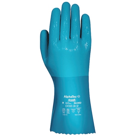 AlphaTec Chemical Resistant Gloves, PVC, 12 in L, Not Applicable, Blue, 8, 1 PR MPN:04-002