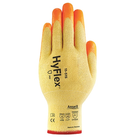 Hi-Vis Cut-Resistant Coated Gloves, Cut Level A5, Dipped, Nitrile, Sandy, 2XL 1 PR MPN:11-515