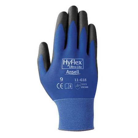 Coated Gloves, Polyurethane, Smooth, Palm, 3 Abrasion Level, Blue, 10 1 PR MPN:11-618