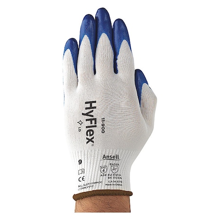 Coated Gloves, Nitrile, Smooth, Palm, 4 Abrasion Level, White, L (9) 1 PR MPN:11-900