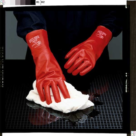 Solvex 15-554 Chemical Resistant Gloves, PVA, 14 in L, 37.5 mil, Red, 9, 1 PR MPN:15-554
