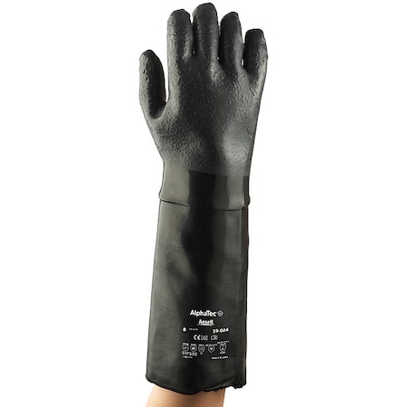 Solvex 19-024 Chemical Resistant Gloves, Neoprene, 17 3/4 in L, 85 mil, Black, 10, 1 PR MPN:19-024