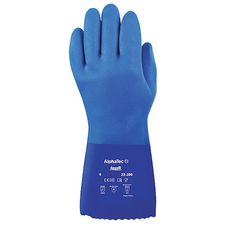Solvex 23-200 Chemical Resistant Gloves, PVC, 12 in L, 79 mil, Blue, 8, 1 PR MPN:23-200