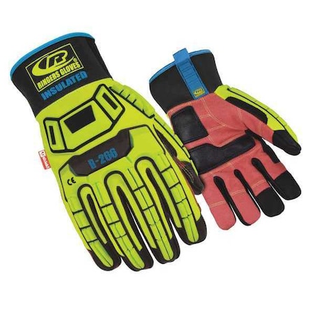 Roughneck Impact Gloves, Synthetic Leather Palm, M, Black/High-Visibility Yellow/Red MPN:266-09