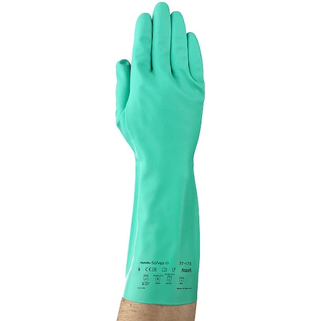 Alphatec Solvex Chemical Resistant Gloves, 18.11 Thickness, Flock Lining, 13 in L, Green, Size 10, PR MPN:37-175