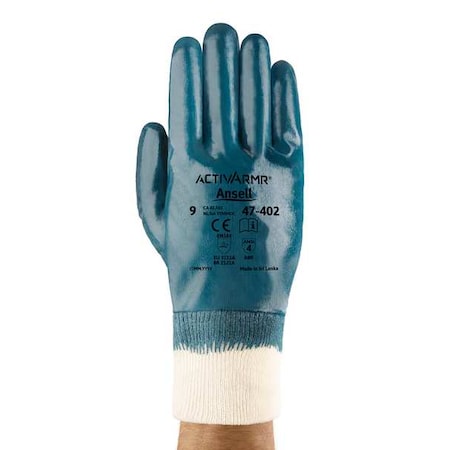 Coated Gloves, Nitrile, Textured, Full, 4 Abrasion Level, Blue, M (8 1/2) 1 PR MPN:47-402