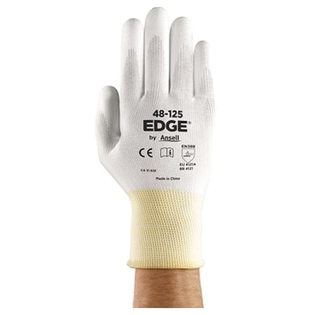 Coated Gloves, Polyurethane, Palm, Not Rated Abrasion Level, White, 7 1 PR MPN:48-125