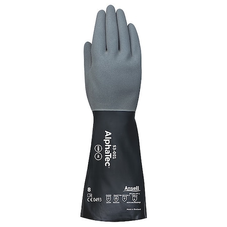 AlphaTec Chemical Resistant Gloves, Neoprene, Nitrile, 13 in L, 17 mil, Black/Gray, 8, 1 PR MPN:53-001