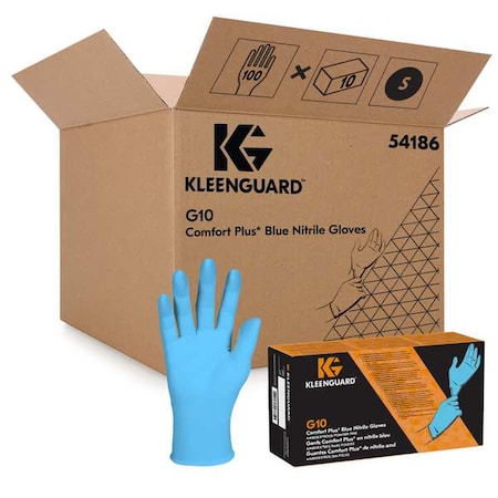 G10, Disposable Gloves, 4 mil Palm, Nitrile, Powder-Free, S ( 7 ), 100 PK, Blue MPN:54186