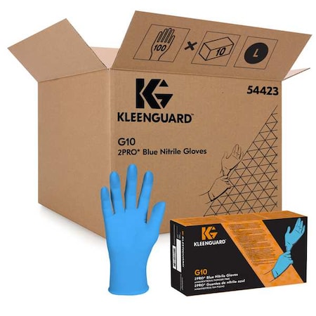G10, Disposable Gloves, 6 mil Palm, Nitrile, Powder-Free, L ( 8 1/2 ), 100 PK, Blue MPN:54423