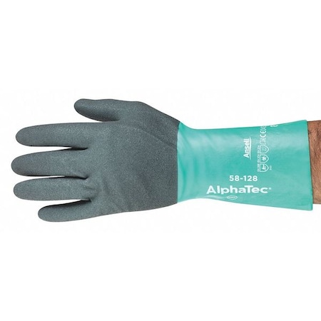 AlphaTec® 58-128 Chemical Resistant Gloves, Nitrile, 12 in L, 7 mil, Gray, Green, 9, 1 PR MPN:58-128