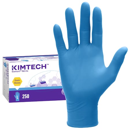 Element, Disposable Gloves, 3.2 mil Palm, Nitrile, Powder-Free, L, 250 PK, Blue MPN:62873