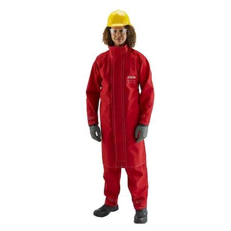 Lab Coat, Polyester, Hook-and-Loop, Zipper, Red, 2XL MPN:66-663