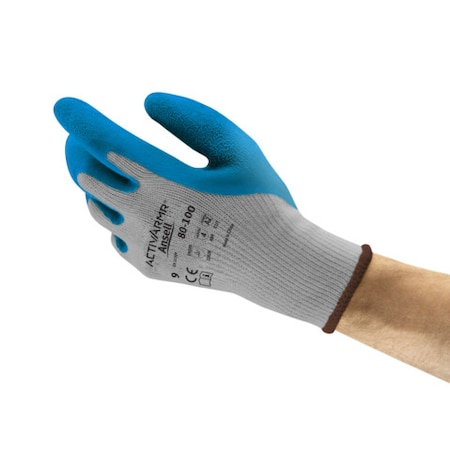 ActivArmr Coated Gloves, A2 Cut Level, 10 ga, Palm Latex Coating, Seamless Knit, L, 1 Pair MPN:80-100