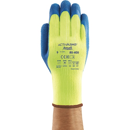 Hi-Vis Cut-Resistant Coated Gloves, Cut Level A3, Dipped, Latex, Rough, S 1 PR MPN:80-400