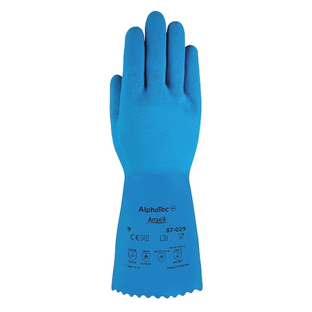 Chemical Resistant Gloves, Natural Rubber Latex, 12 in L, 50 mil, Blue, 9, 1 PR MPN:87-029
