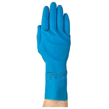 AlphaTec Chemical Resistant Gloves, Natural Rubber, 12 in L, 16 mil, Blue, 10, 1 PR MPN:87-155