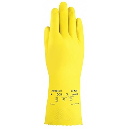 AlphaTec® 87-198 Chemical Resistant Gloves, Natural Rubber Latex, 12 in L, 17 mil, Yellow, 8 MPN:87-198