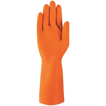 AlphaTec Chemical Resistant Gloves, Natural Rubber Latex, 13 in L, 0.75 mm, Orange, 9, 1 PR MPN:87-208
