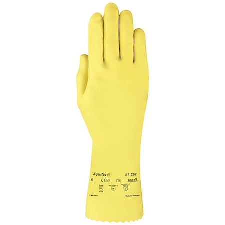 AlphaTec Chemical Resistant Gloves, Natural Rubber Latex, 12 in L, 20 mil, Yellow, 8, 1 PR MPN:87-297