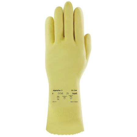 AlphaTec Chemical Resistant Gloves, Natural Rubber Latex, 12 in L, 20 mil, Beige, 10, 1 PR MPN:88-394