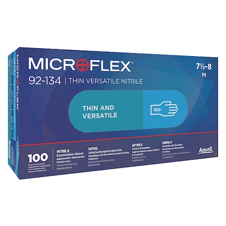 Microflex® 92-134 Versatility, Disposable Gloves, 2.8 mil Palm, Nitrile, Powder-Free, XL, 100 PK MPN:92-134