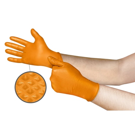 Mega Texture, Disposable Gloves, 5.1 mil Palm, Nitrile, Powder-Free, 2XL, 100 PK, Orange MPN:93256