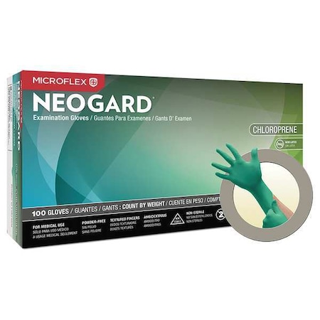 Microflex Neogard Disposable Gloves, Neoprene, 3.9 mil Palm, Powder-Free, L, Green, 100 PK MPN:C523