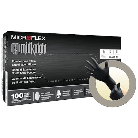 MidKnight MK-296, Disposable Gloves, 4.7 mil Palm, Nitrile, Powder-Free, 2XL (11), 100 PK, Black MPN:MK-296