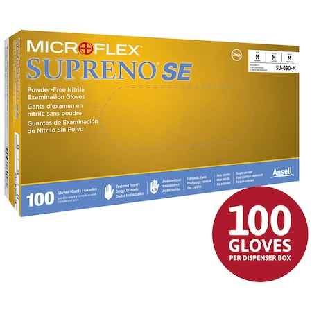 Supreno SE SU-690, Disposable Gloves, 4.3 mil Palm, Nitrile, Powder-Free, M, 100 PK, Violet Blue MPN:SU-690