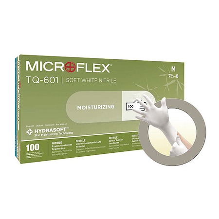 TQ-601, Disposable Gloves, 2.00 to 2.99 mil Palm, Nitrile, Powder-Free, L (9), 100 PK, White MPN:TQ-601-L