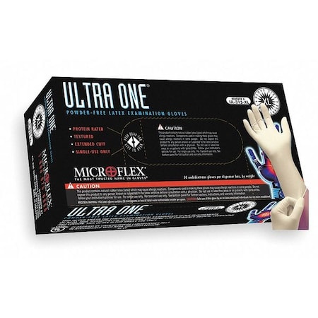 Ultra One, Latex Exam Gloves, 9.8 mil Palm, Extended Cuff, Latex, Powder-Free, S, 50 PK, Beige MPN:UL-315-S