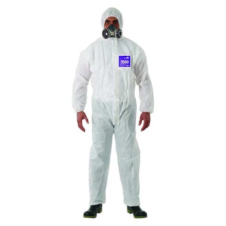 Hooded Coverall, L, White, Navy, Red, SMS Fabric MPN:WH15-S-92-101-04
