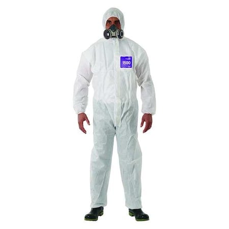 Hooded Coverall, 4Xl, White, Navy, Red, SMS Fabric MPN:WH15-S-92-101-08