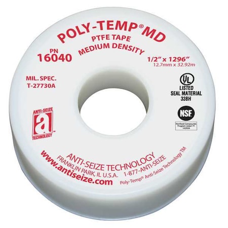 Thread Sealant Tape, 1/2 In. W, 1296 In. L MPN:16040