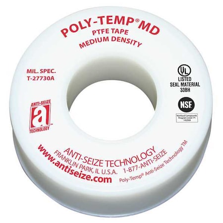 Thread Sealant Tape, Poly-Temp, Medium Density, 1 in W x 43 ft L, White MPN:16060