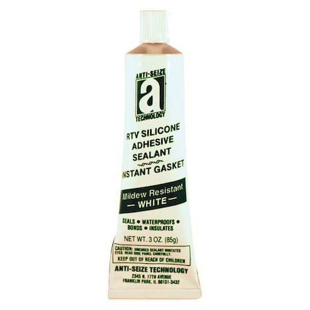 Waterproof RTV Silicone Sealant, 3 oz, White, Temp Range -75 to 450 Degrees F MPN:27034