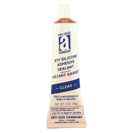 Waterproof RTV Silicone Sealant, 3 oz, Clear, Temp Range -75 to 450 Degrees F MPN:27036