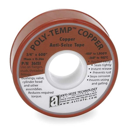 Antiseize Tape, 1/2 In. W, 600 In. L MPN:36136